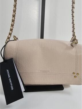 Jerome Dreyfuss Beige Leather Crossbody Bag with Gold Chain Strap